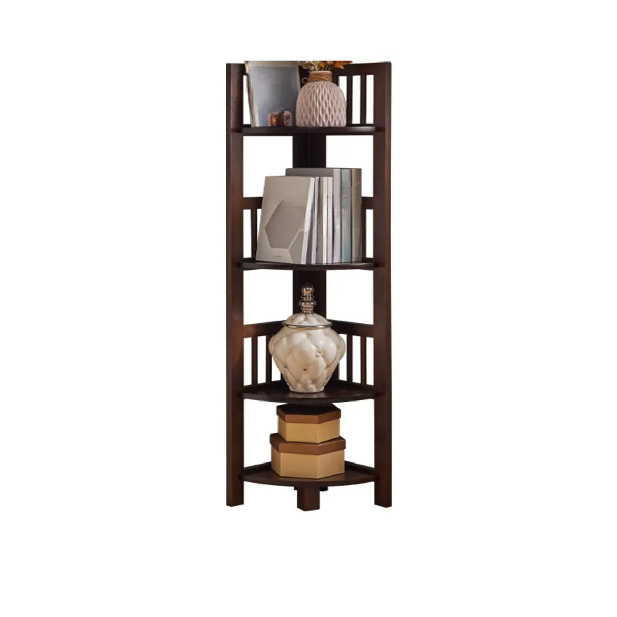 Modern Wooden Open-Back Corner Narrow Bookcase Black Image - 5