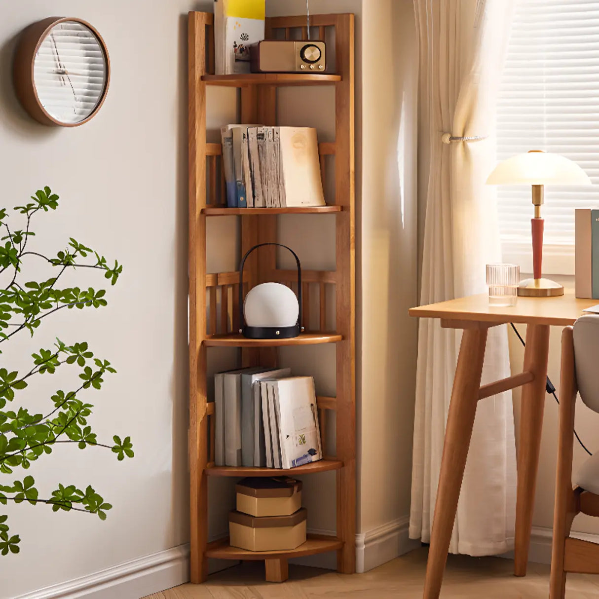 Modern Wooden Open-Back Corner Narrow Bookcase Black Image - 6
