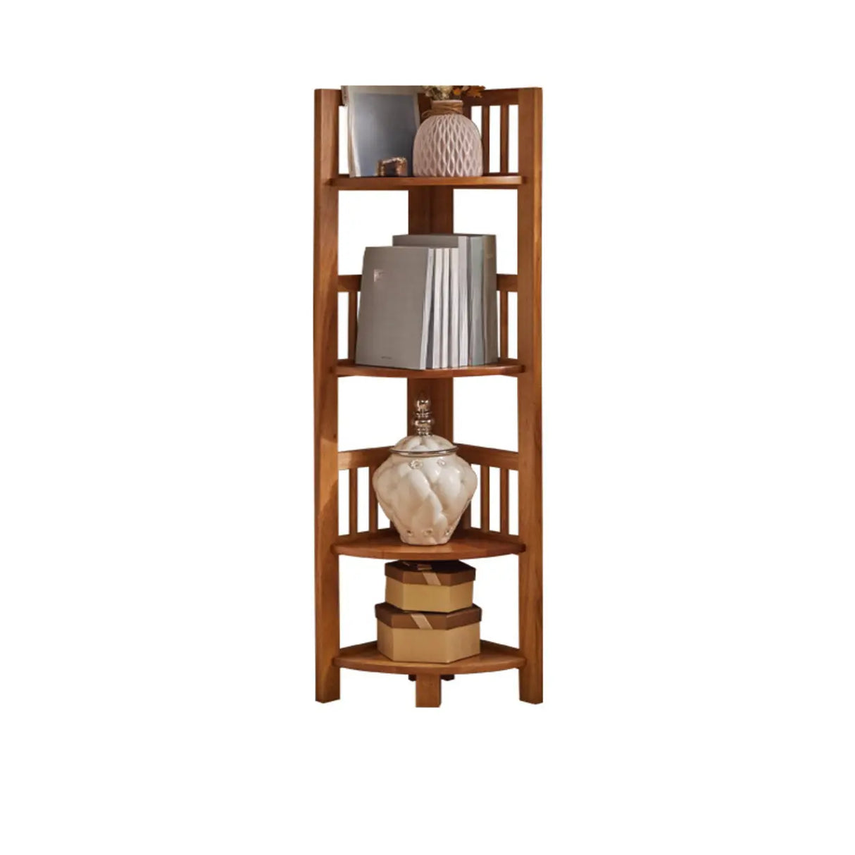 Modern Wooden Open-Back Corner Narrow Bookcase Black Image - 7