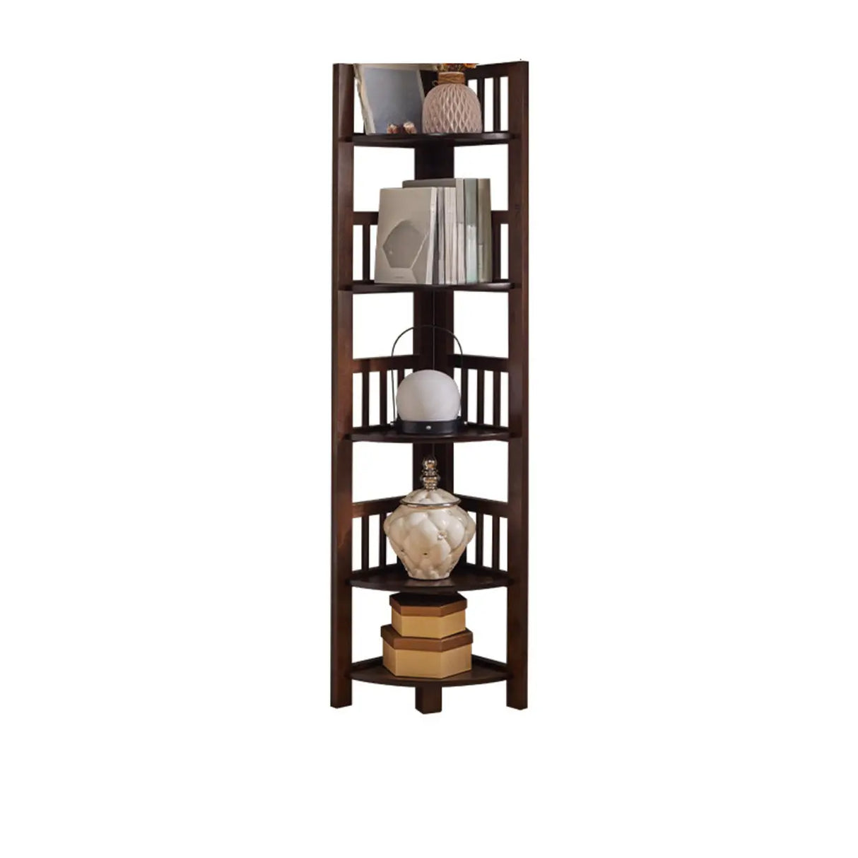 Modern Wooden Open-Back Corner Narrow Bookcase Black Image - 9