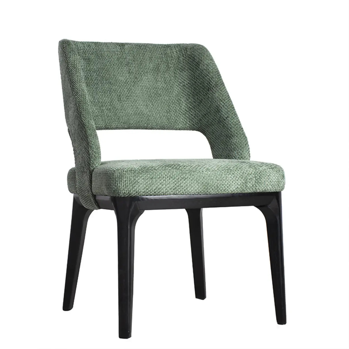 Modern Wooden Skeleton Green Upholstered Dining Chairs Image - 3