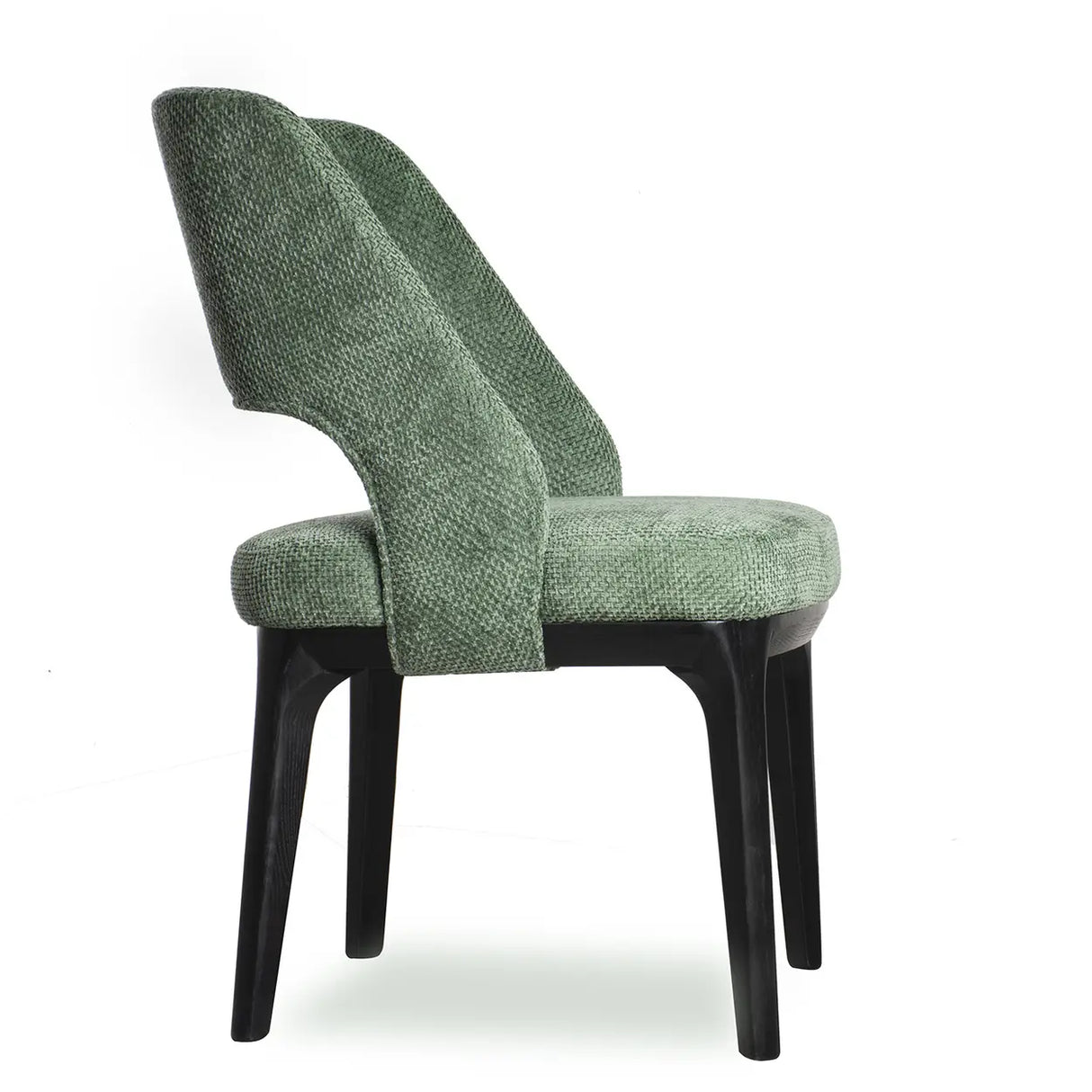 Modern Wooden Skeleton Green Upholstered Dining Chairs Image - 4