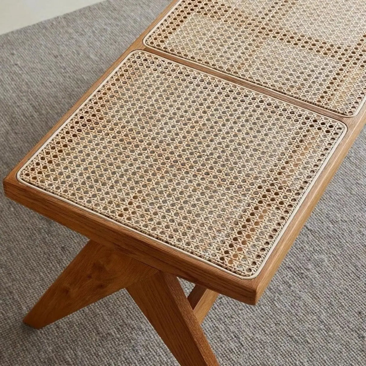 Modern Wooden Woven Bench for Home Entryway or Living Room Image - 5