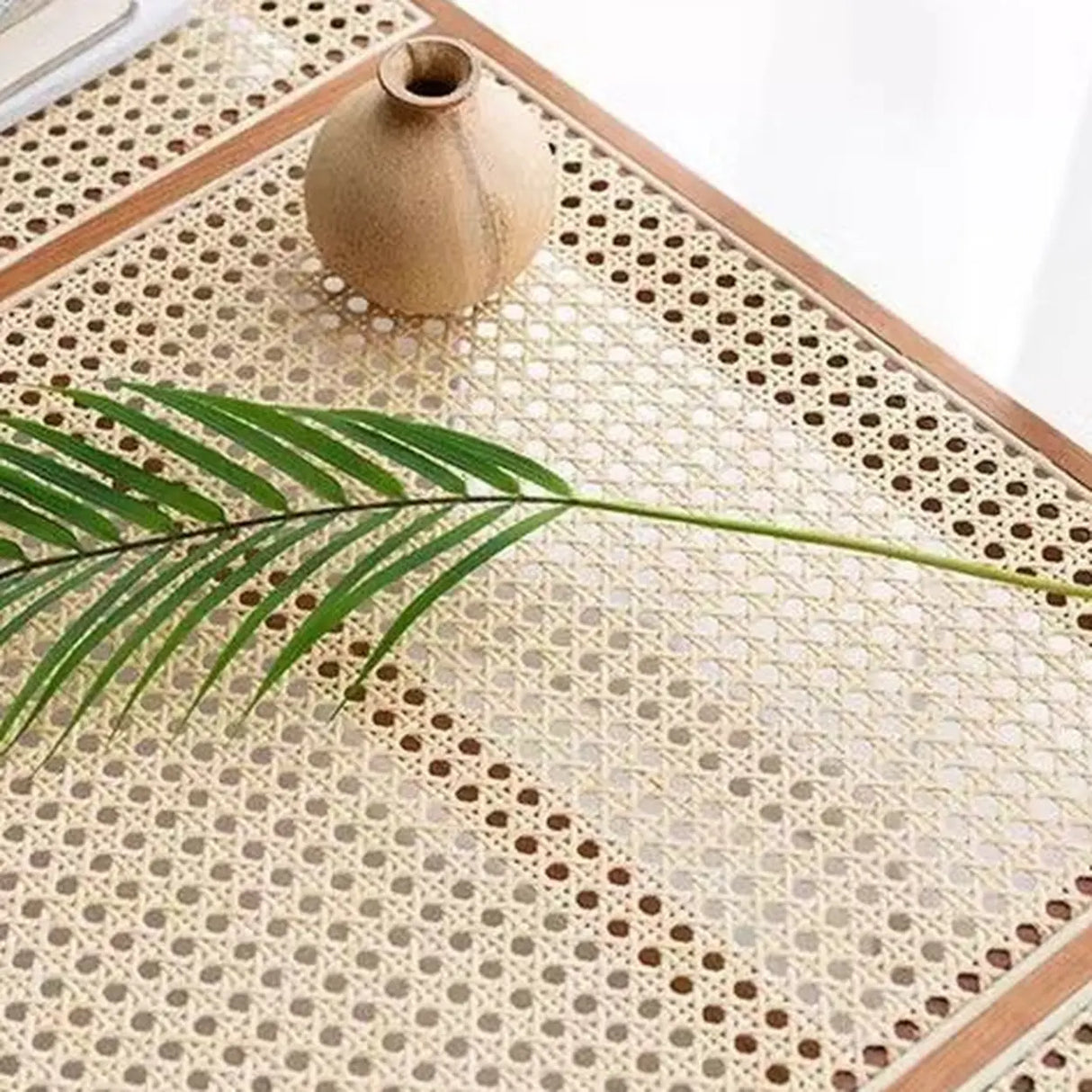 Modern Wooden Woven Bench for Home Entryway or Living Room Image - 6