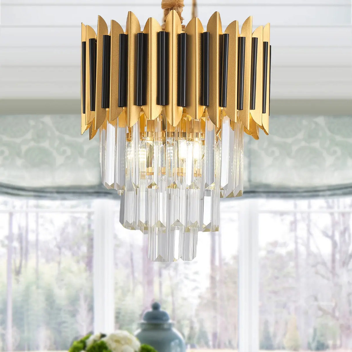 Modernist Mini Tiered Crystal Pendant Light for Dining Image - 1