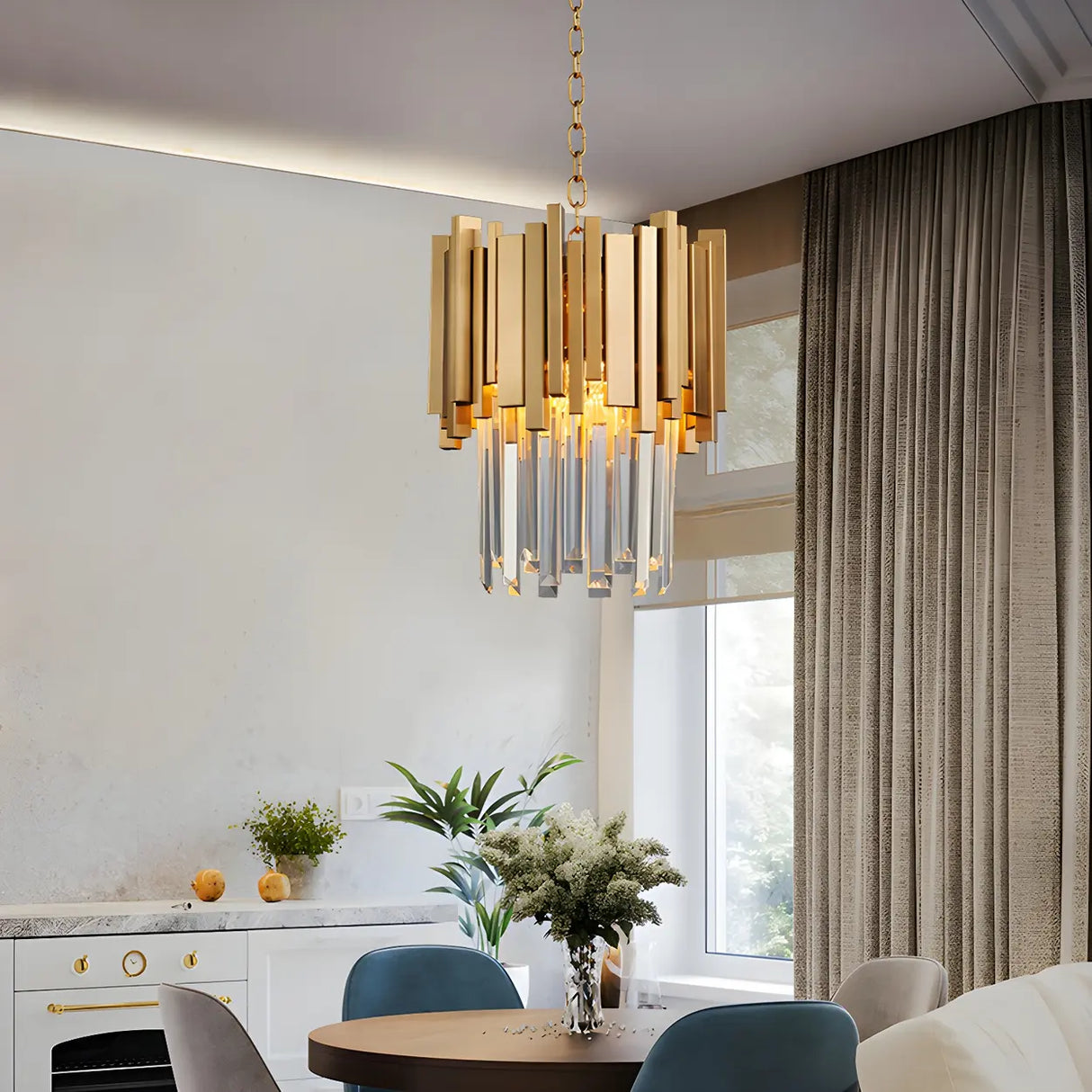 Modernist Mini Tiered Crystal Pendant Light for Dining Image - 2