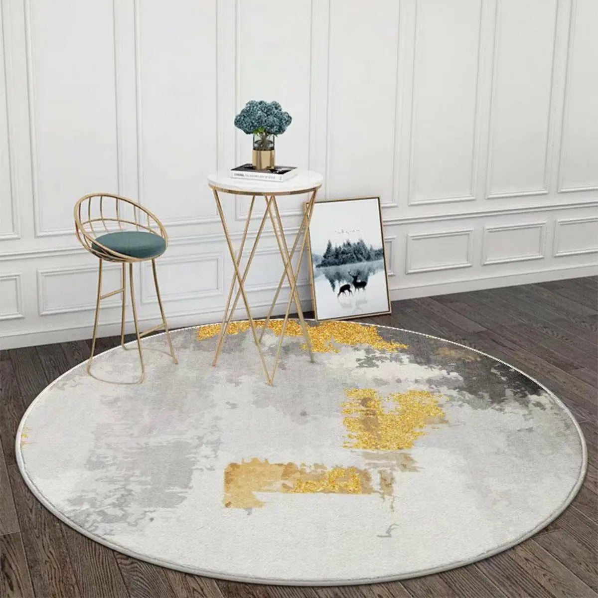 Modish Anti-Slip Abstract Round Gold Accents Area Rug Image - 1