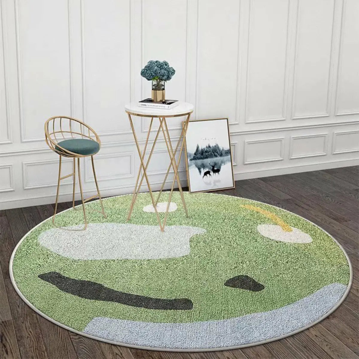 Modish Anti-Slip Abstract Round Gold Accents Area Rug Image - 11