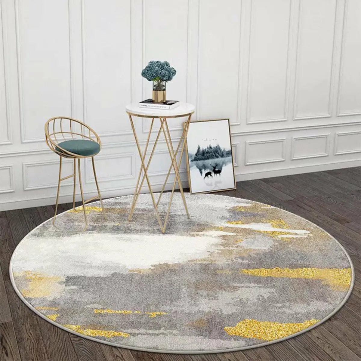 Modish Anti-Slip Abstract Round Gold Accents Area Rug Image - 12