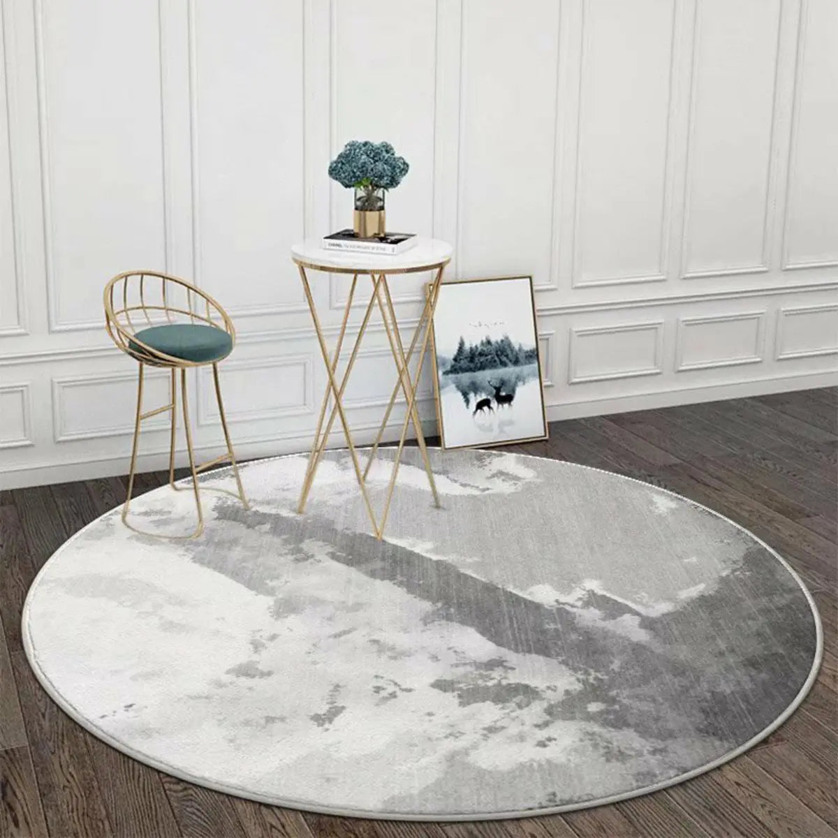 Modish Anti-Slip Abstract Round Gold Accents Area Rug Image - 13