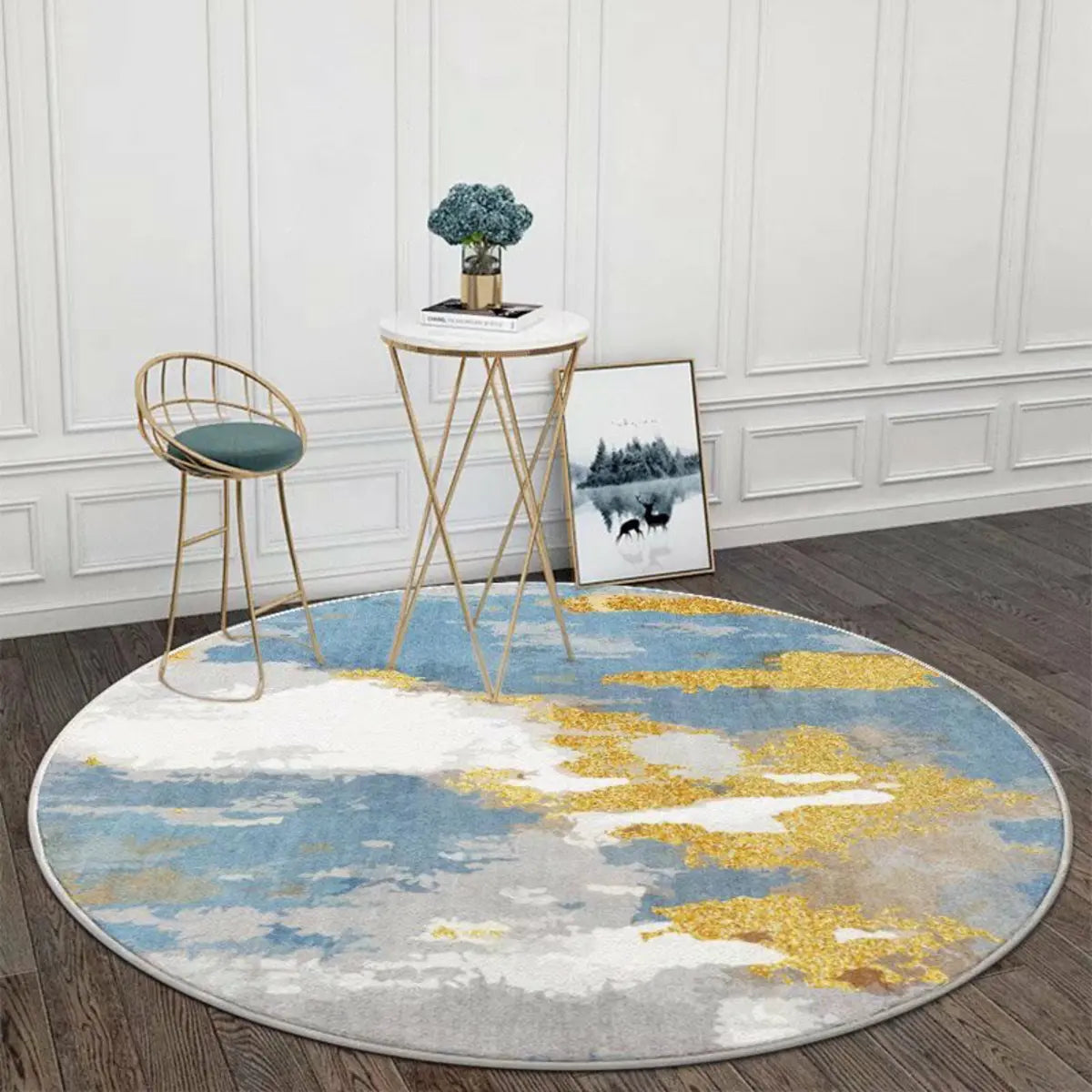 Modish Anti-Slip Abstract Round Gold Accents Area Rug Image - 14