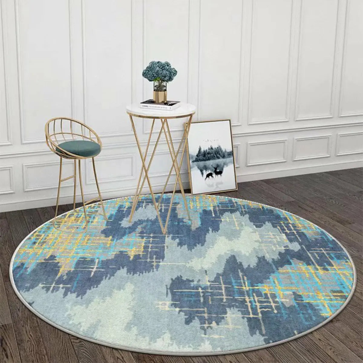 Modish Anti-Slip Abstract Round Gold Accents Area Rug Image - 2