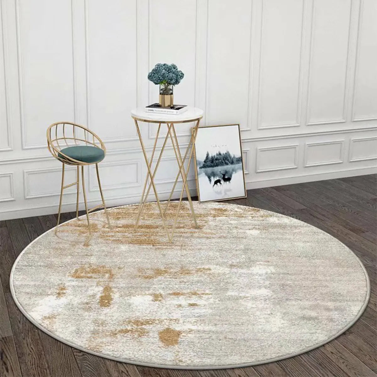 Modish Anti-Slip Abstract Round Gold Accents Area Rug Image - 3