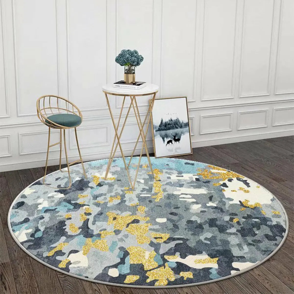 Modish Anti-Slip Abstract Round Gold Accents Area Rug Image - 4