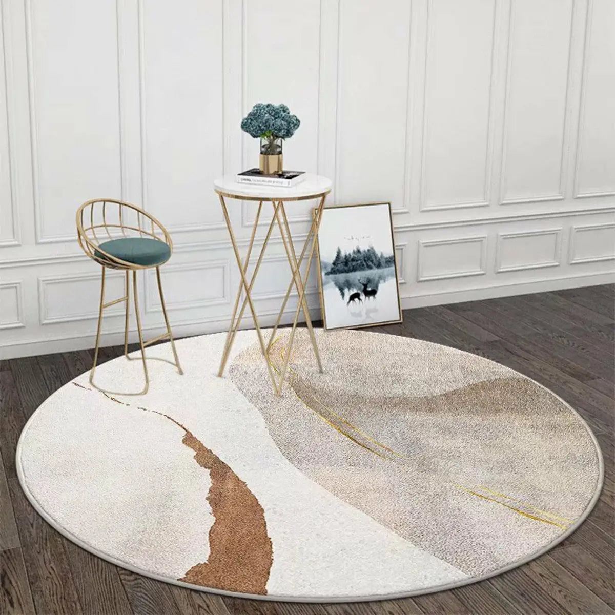 Modish Anti-Slip Abstract Round Gold Accents Area Rug Image - 5
