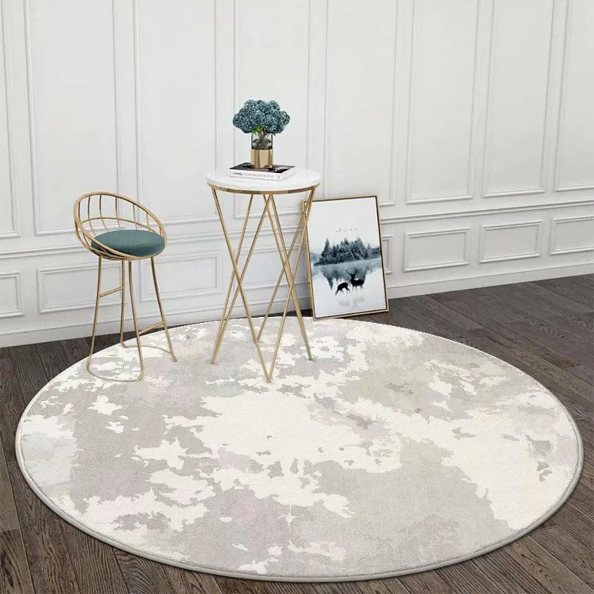 Modish Anti-Slip Abstract Round Gold Accents Area Rug Image - 7