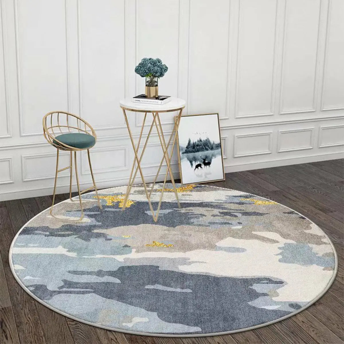 Modish Anti-Slip Abstract Round Gold Accents Area Rug Image - 9