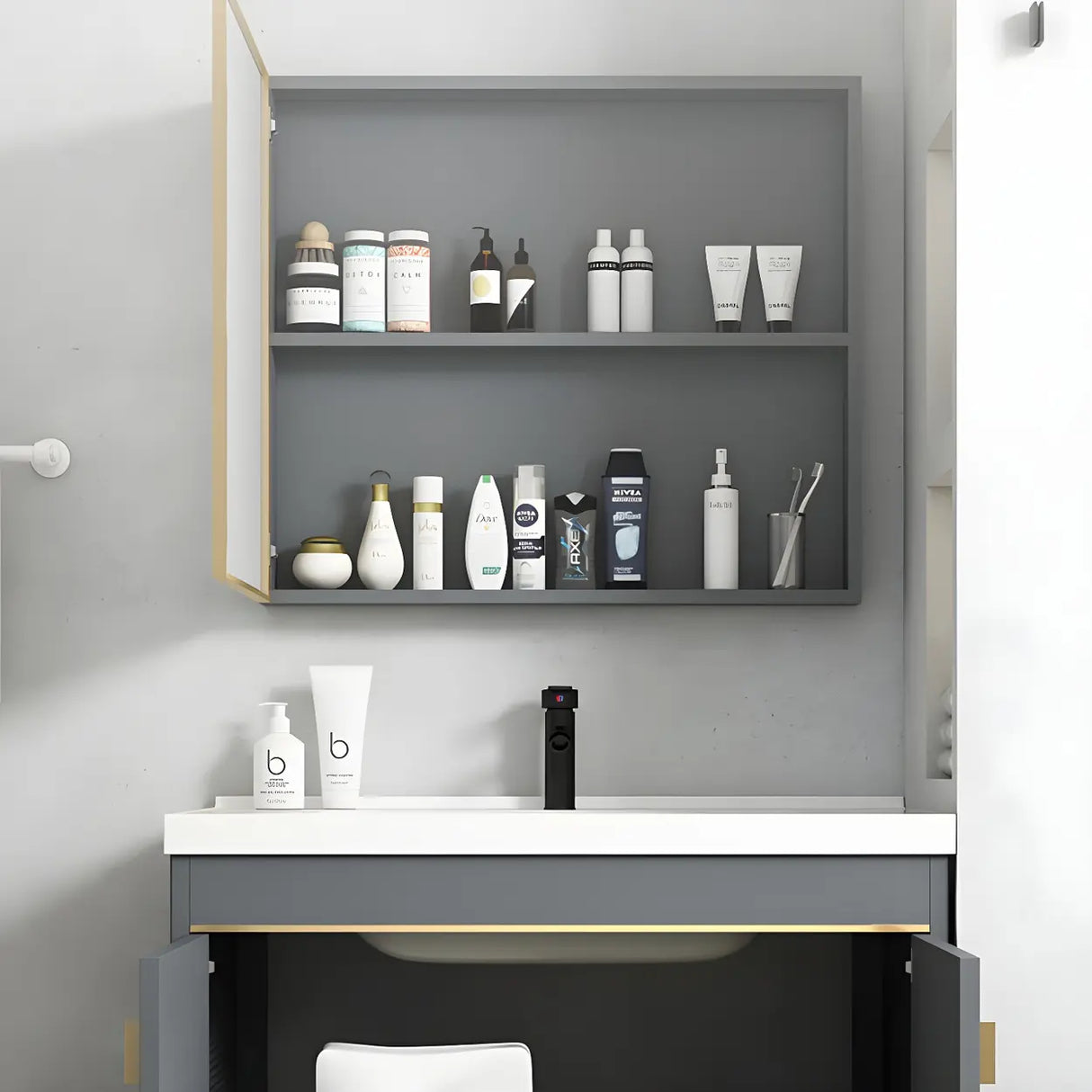 Modish Bath Vanity with Ceramic Sink and Soft-Close Drawers Image - 14