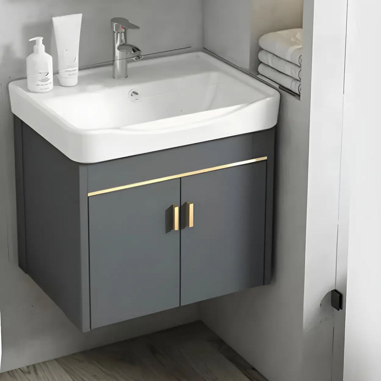 Modish Bath Vanity with Ceramic Sink and Soft-Close Drawers Image - 15