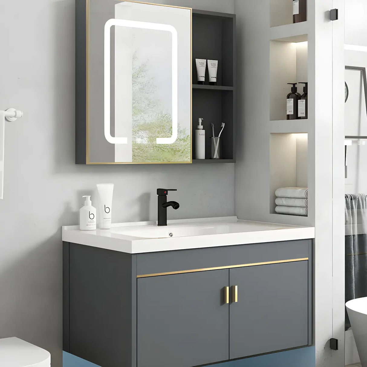 Modish Bath Vanity with Ceramic Sink and Soft-Close Drawers Image - 16