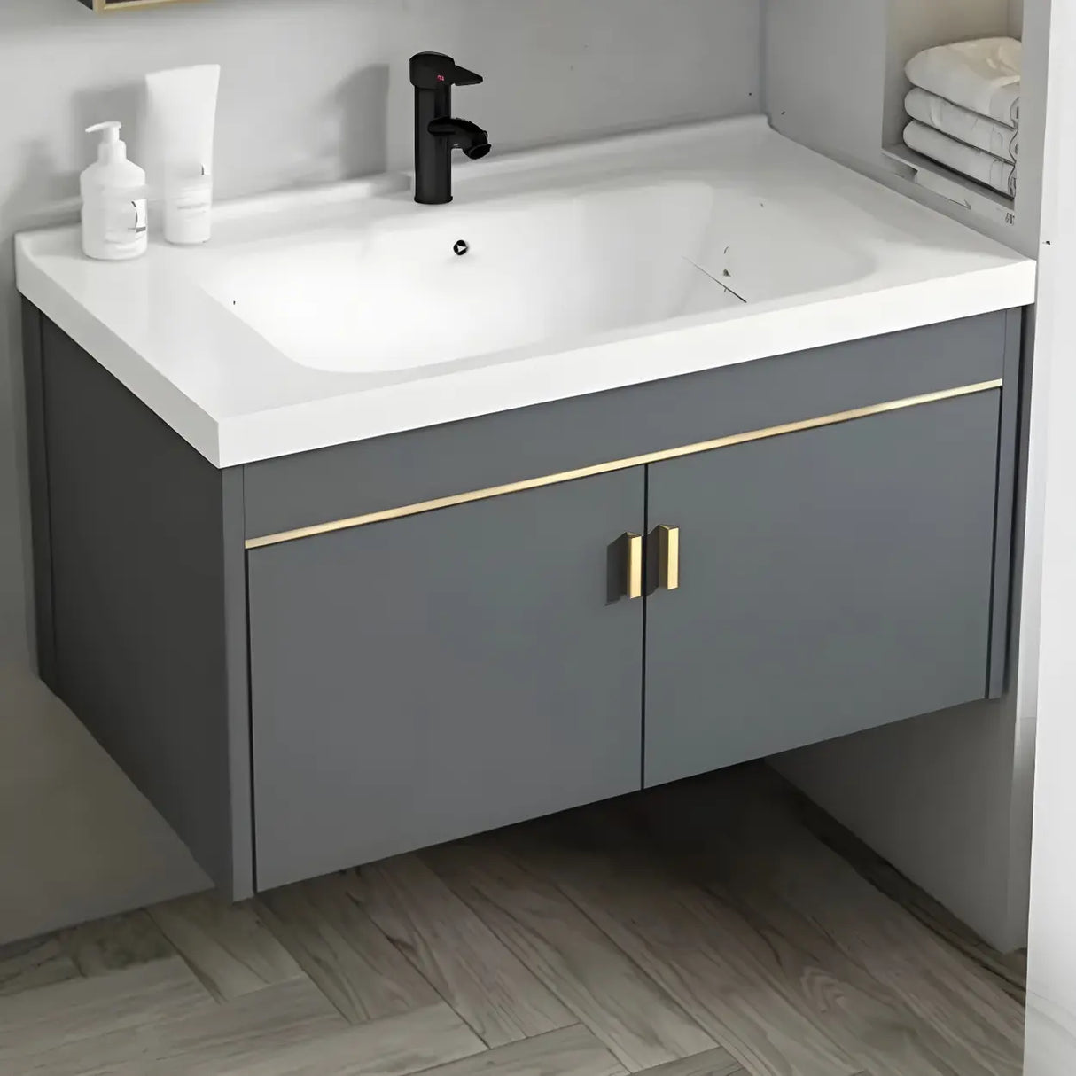 Modish Bath Vanity with Ceramic Sink and Soft-Close Drawers Image - 17