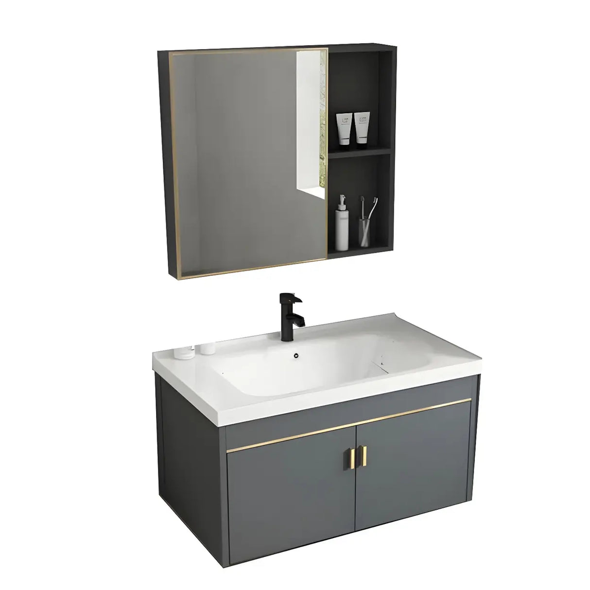 Modish Bath Vanity with Ceramic Sink and Soft-Close Drawers Image - 18