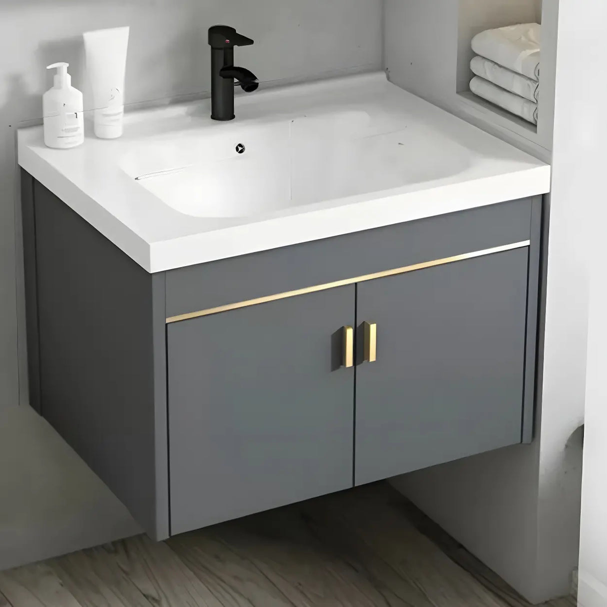 Modish Bath Vanity with Ceramic Sink and Soft-Close Drawers Image - 19