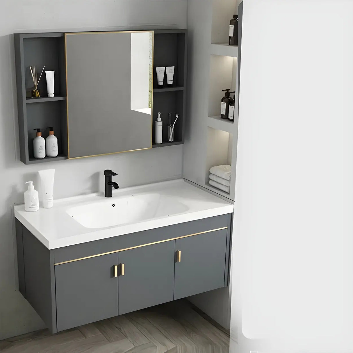 Modish Bath Vanity with Ceramic Sink and Soft-Close Drawers Image - 2