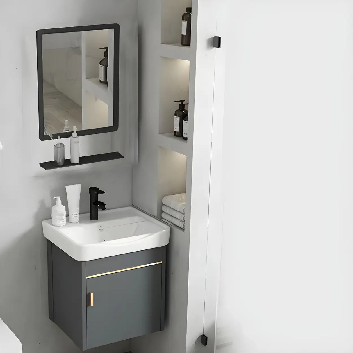 Modish Bath Vanity with Ceramic Sink and Soft-Close Drawers Image - 20