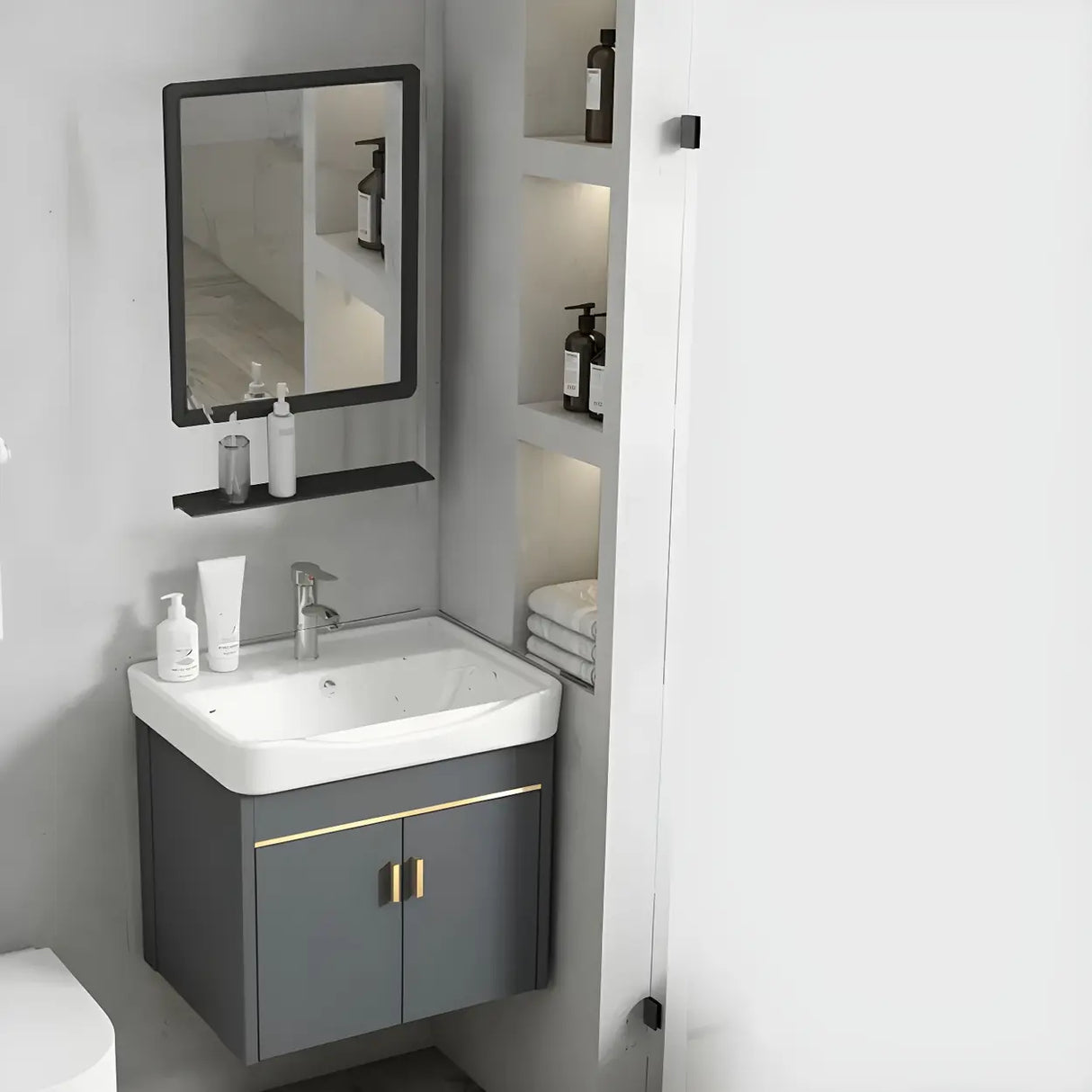 Modish Bath Vanity with Ceramic Sink and Soft-Close Drawers Image - 21