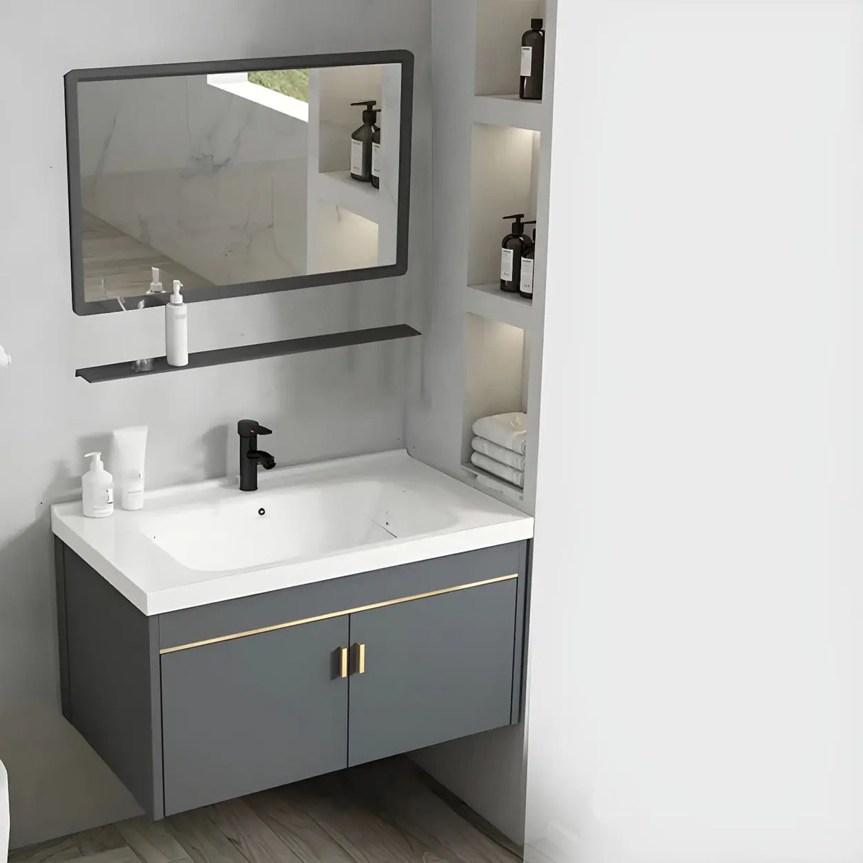 Modish Bath Vanity with Ceramic Sink and Soft-Close Drawers Image - 22