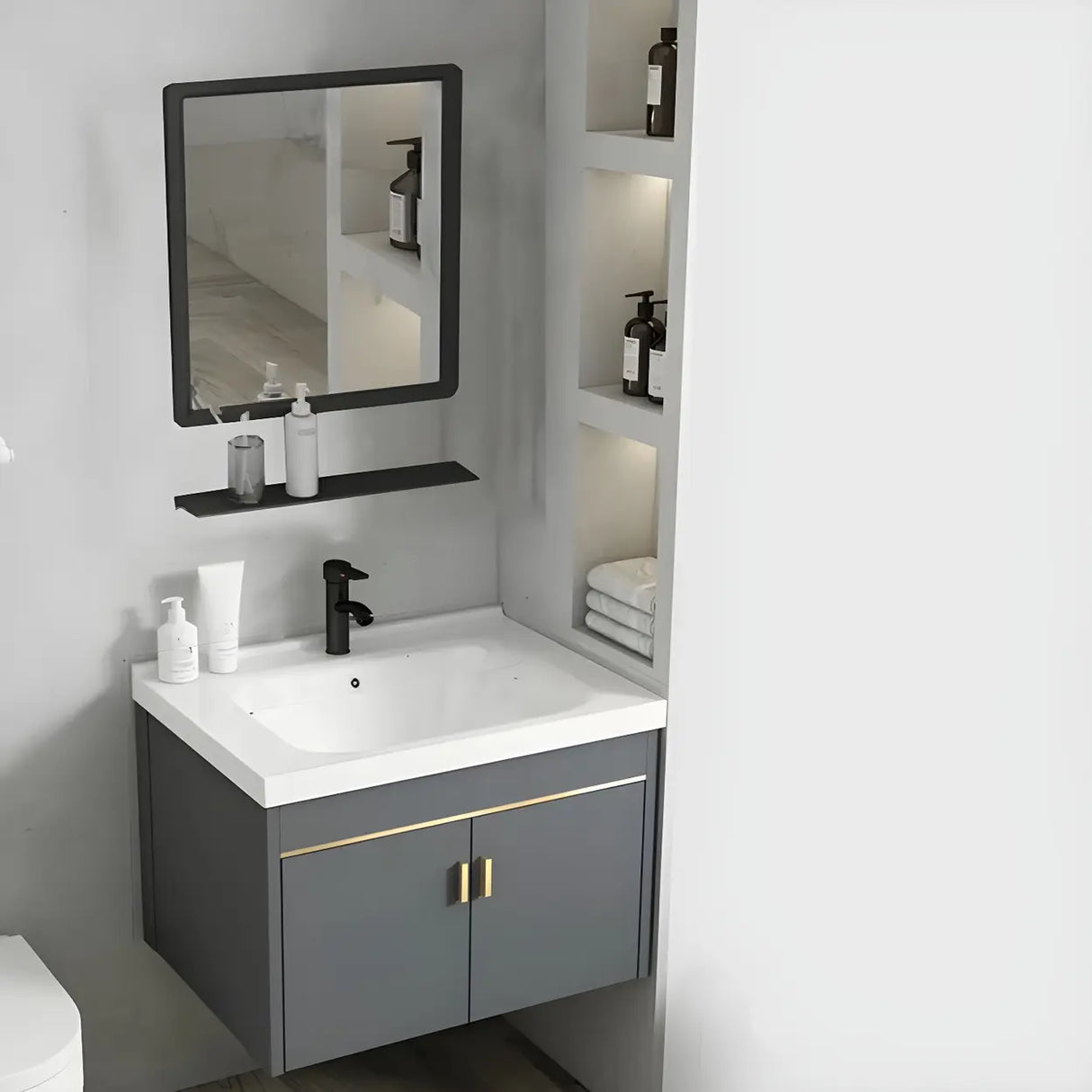 Modish Bath Vanity with Ceramic Sink and Soft-Close Drawers Image - 23