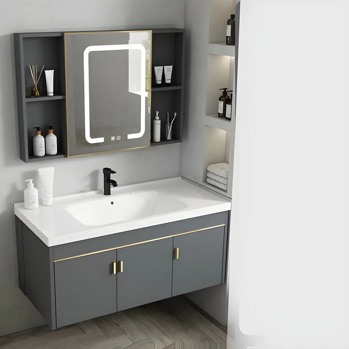 Modish Bath Vanity with Ceramic Sink and Soft-Close Drawers Image - 24