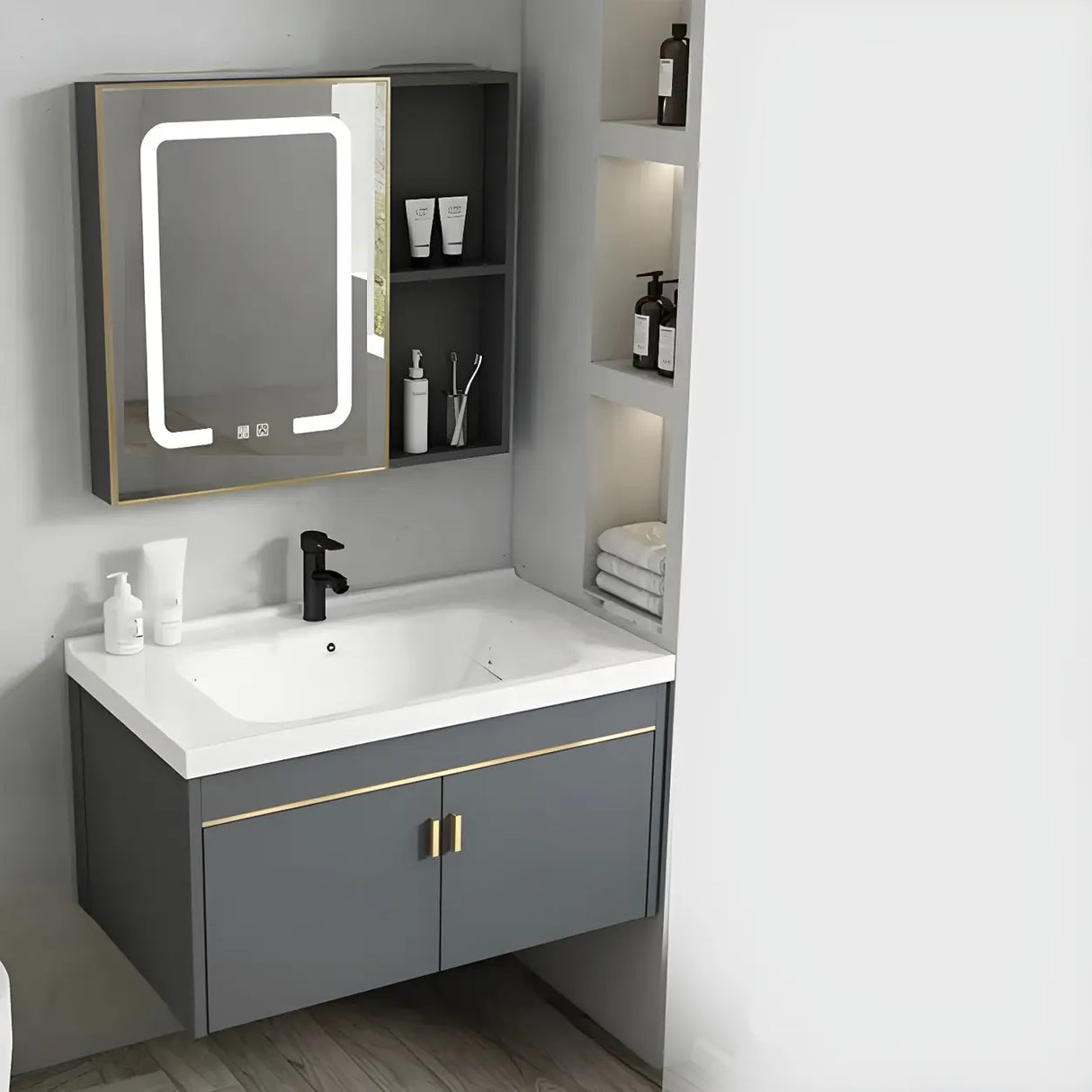 Modish Bath Vanity with Ceramic Sink and Soft-Close Drawers Image - 25