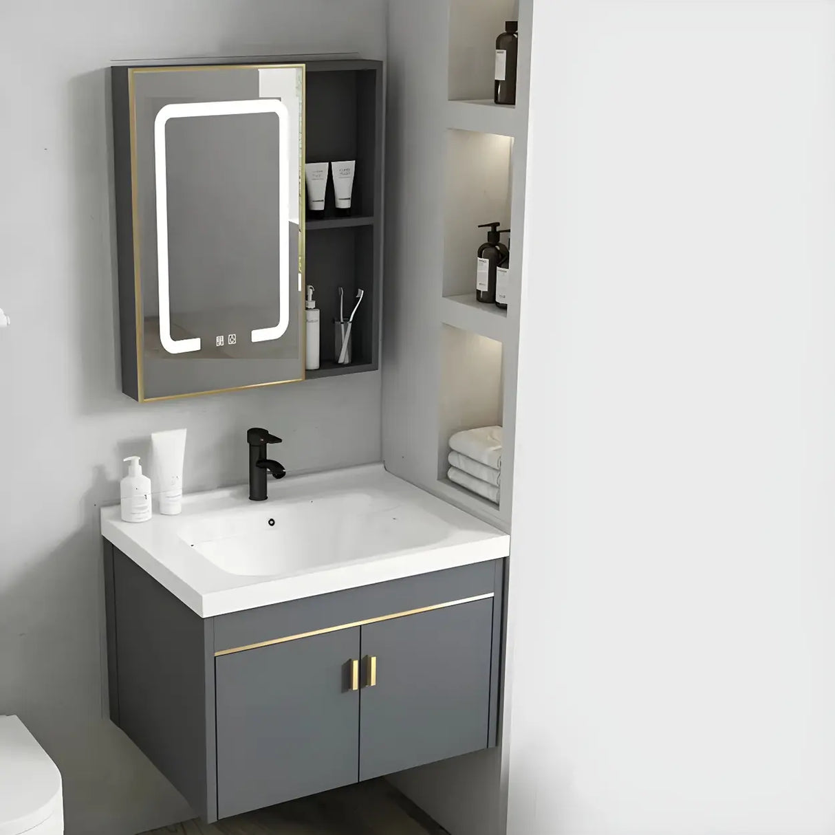 Modish Bath Vanity with Ceramic Sink and Soft-Close Drawers Image - 26