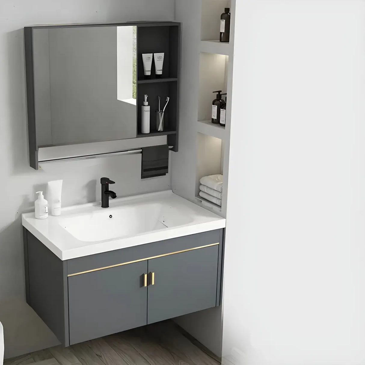 Modish Bath Vanity with Ceramic Sink and Soft-Close Drawers Image - 27