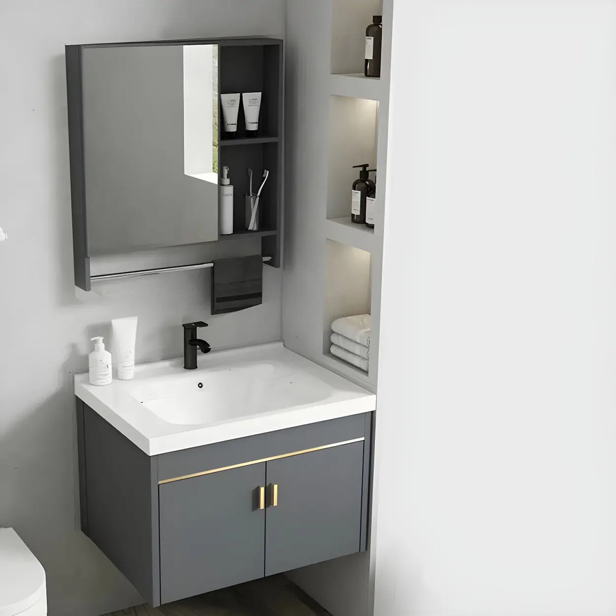 Modish Bath Vanity with Ceramic Sink and Soft-Close Drawers Image - 28
