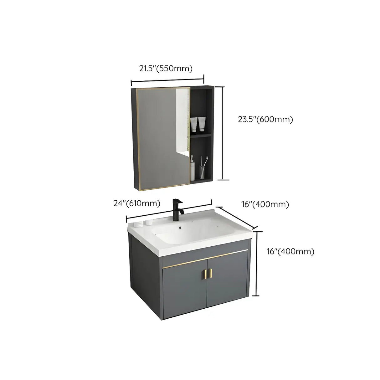Modish Bath Vanity with Ceramic Sink and Soft-Close Drawers Image - 37