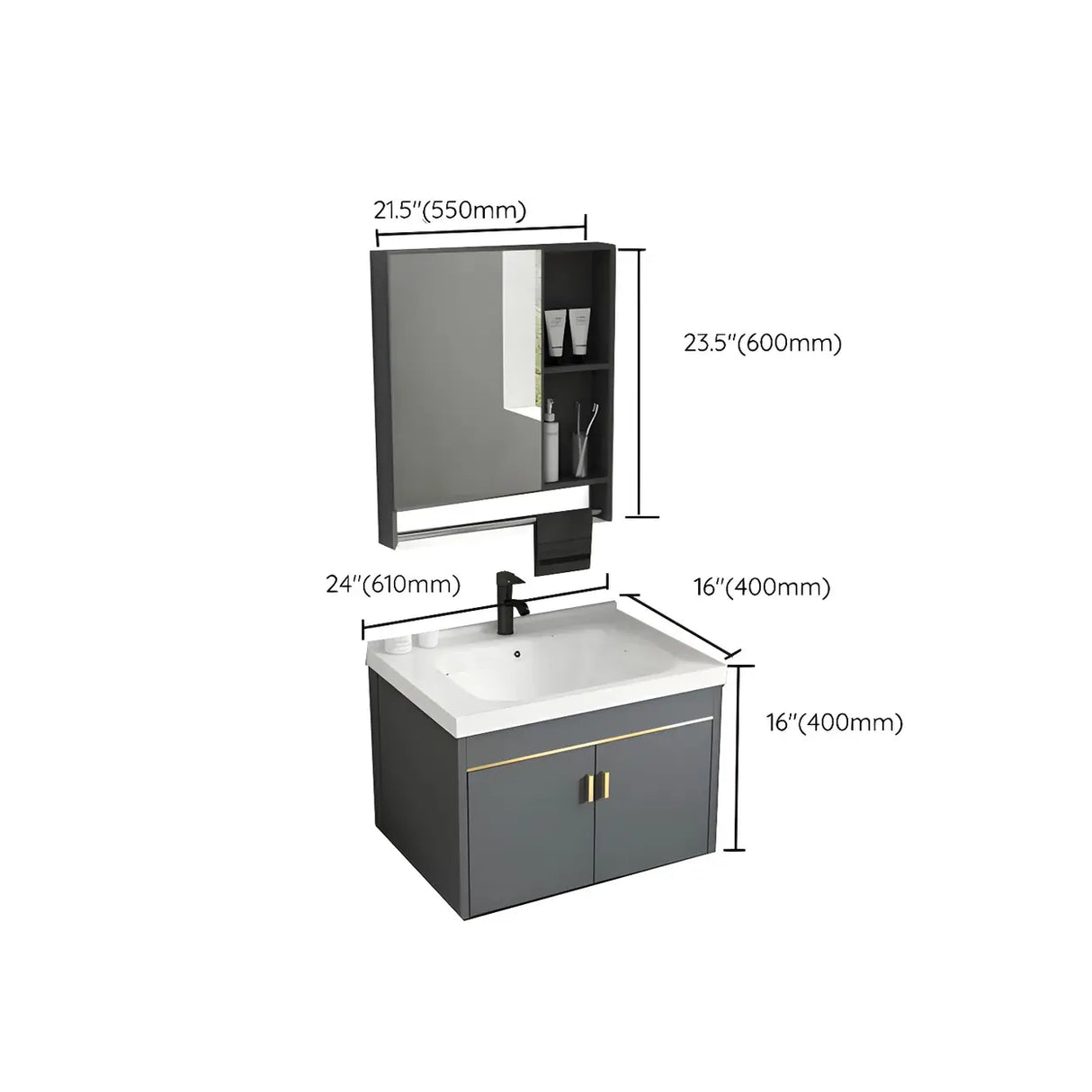 Modish Bath Vanity with Ceramic Sink and Soft-Close Drawers Image - 38