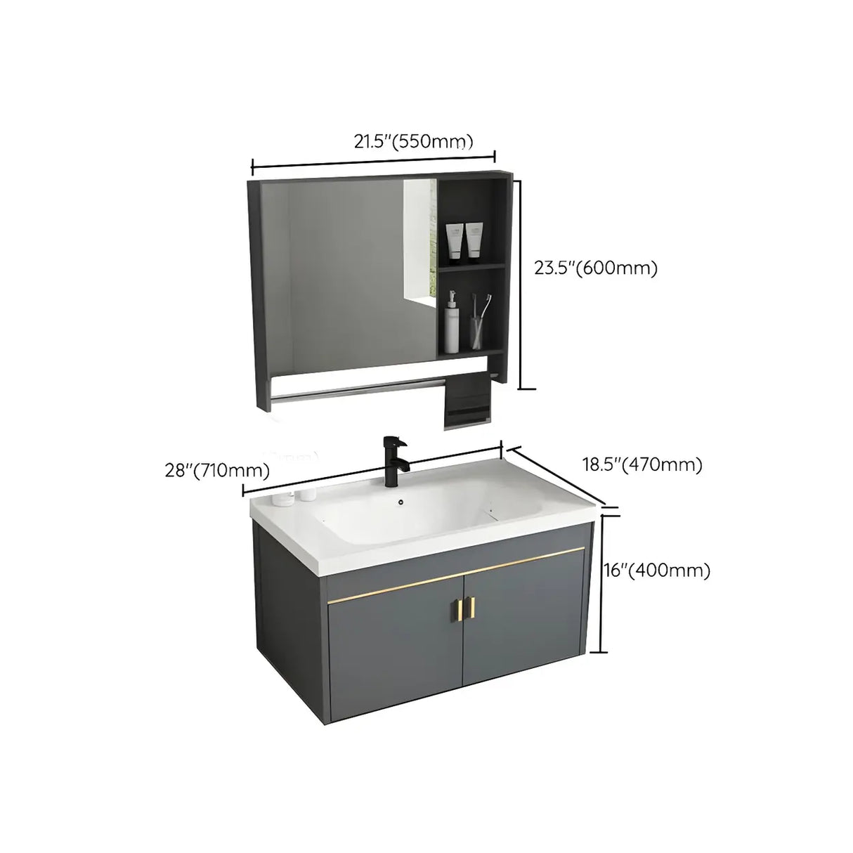 Modish Bath Vanity with Ceramic Sink and Soft-Close Drawers Image - 43