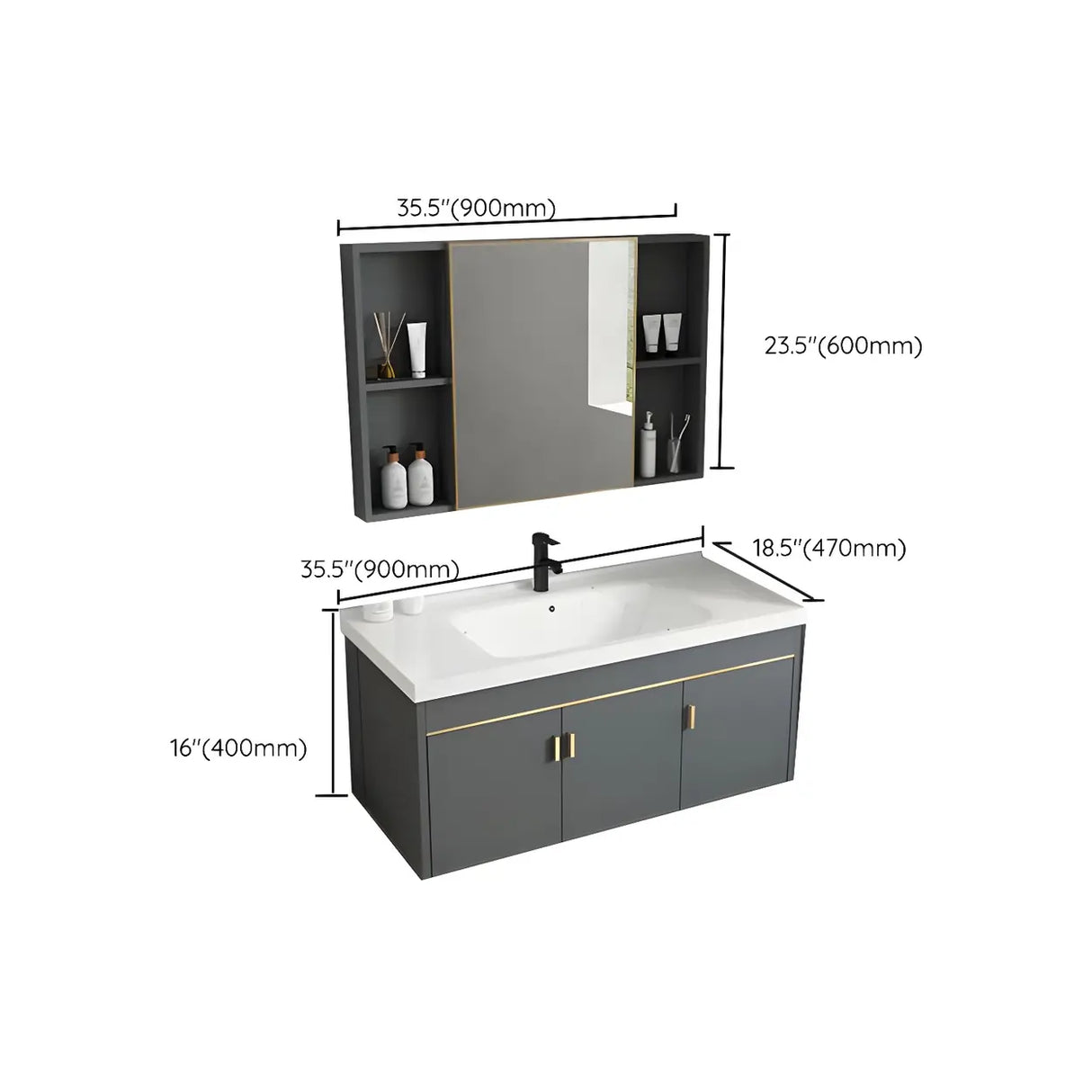 Modish Bath Vanity with Ceramic Sink and Soft-Close Drawers Image - 51