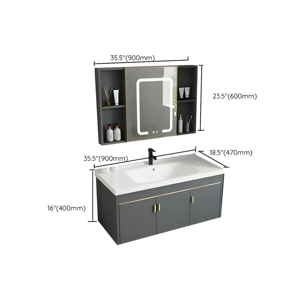 Modish Bath Vanity with Ceramic Sink and Soft-Close Drawers Image - 52