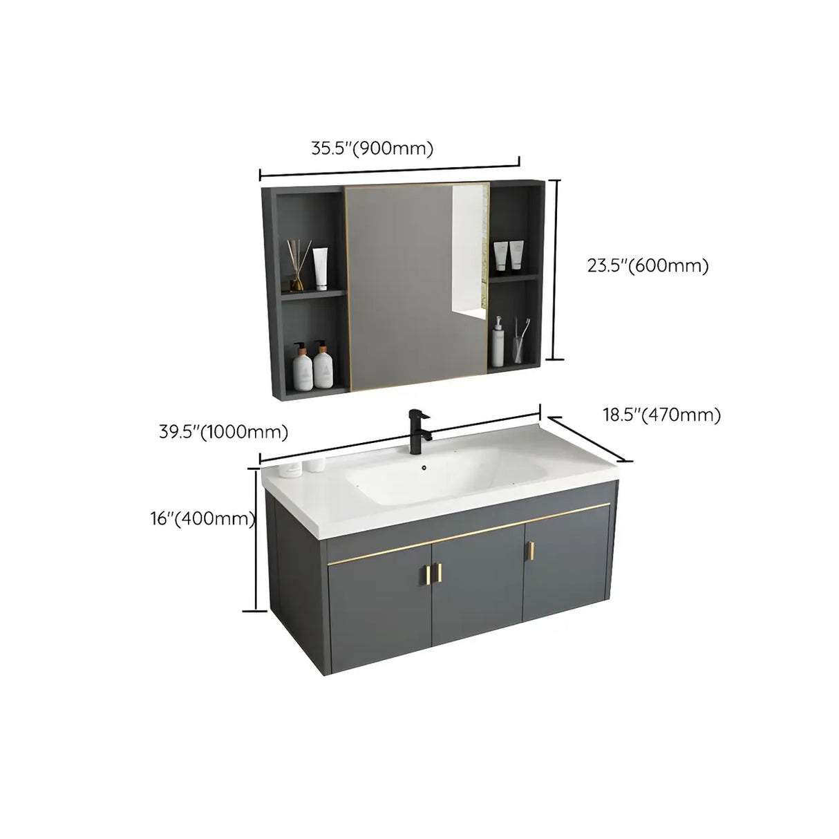 Modish Bath Vanity with Ceramic Sink and Soft-Close Drawers Image - 54