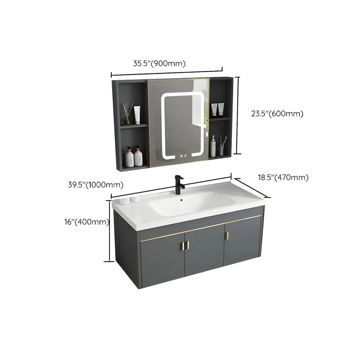 Modish Bath Vanity with Ceramic Sink and Soft-Close Drawers Image - 55