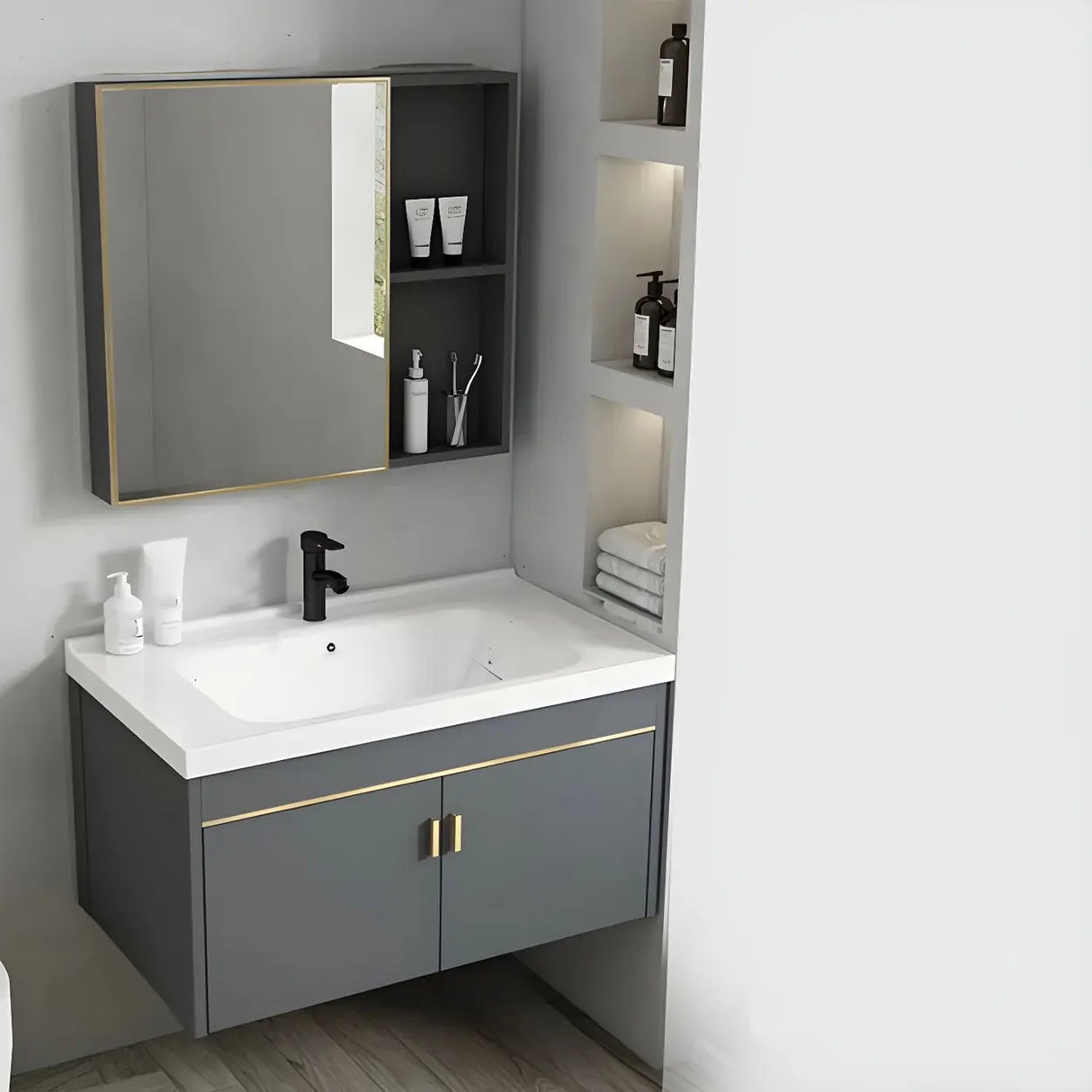 Modish Bath Vanity with Ceramic Sink and Soft-Close Drawers Image - 8