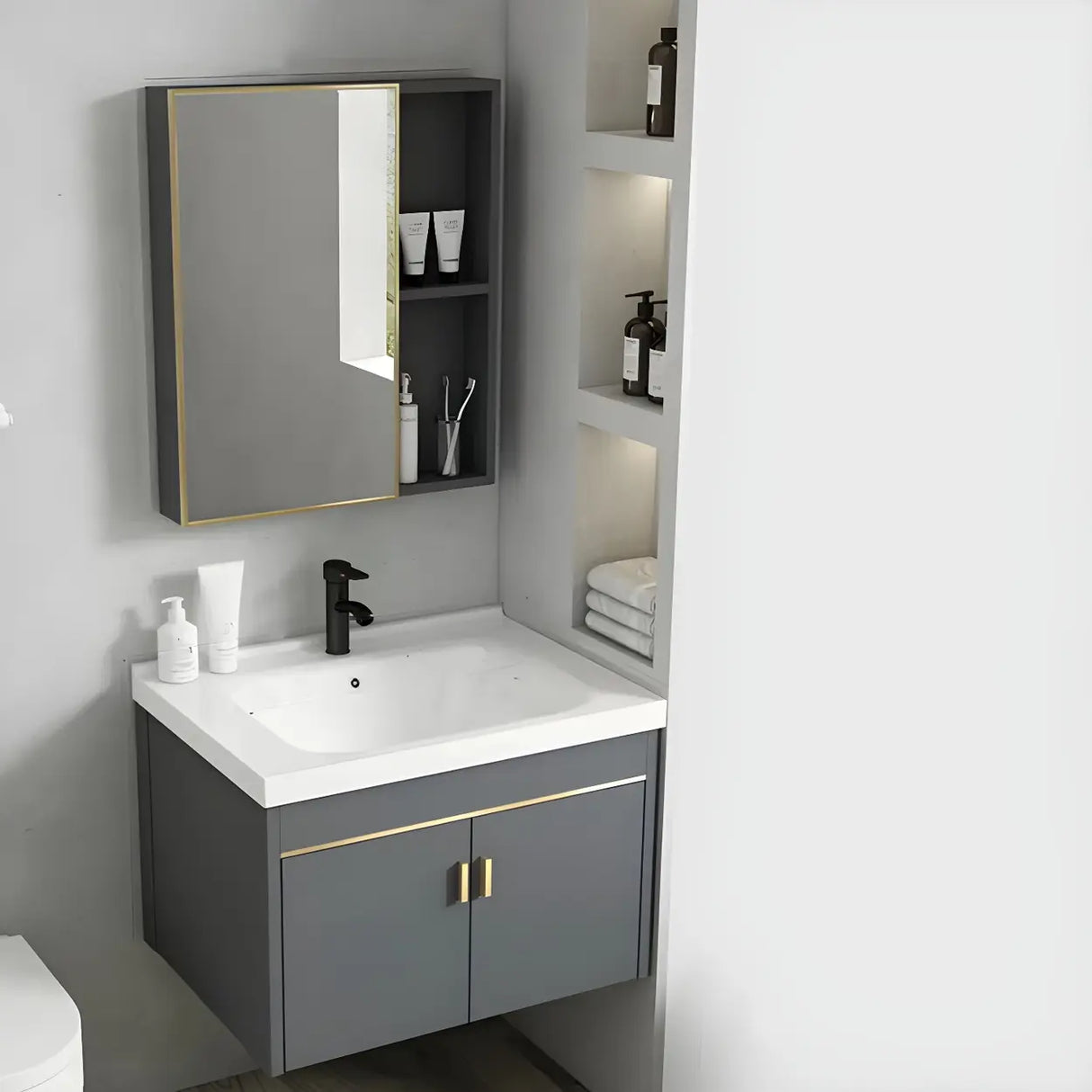 Modish Bath Vanity with Ceramic Sink and Soft-Close Drawers Image - 9