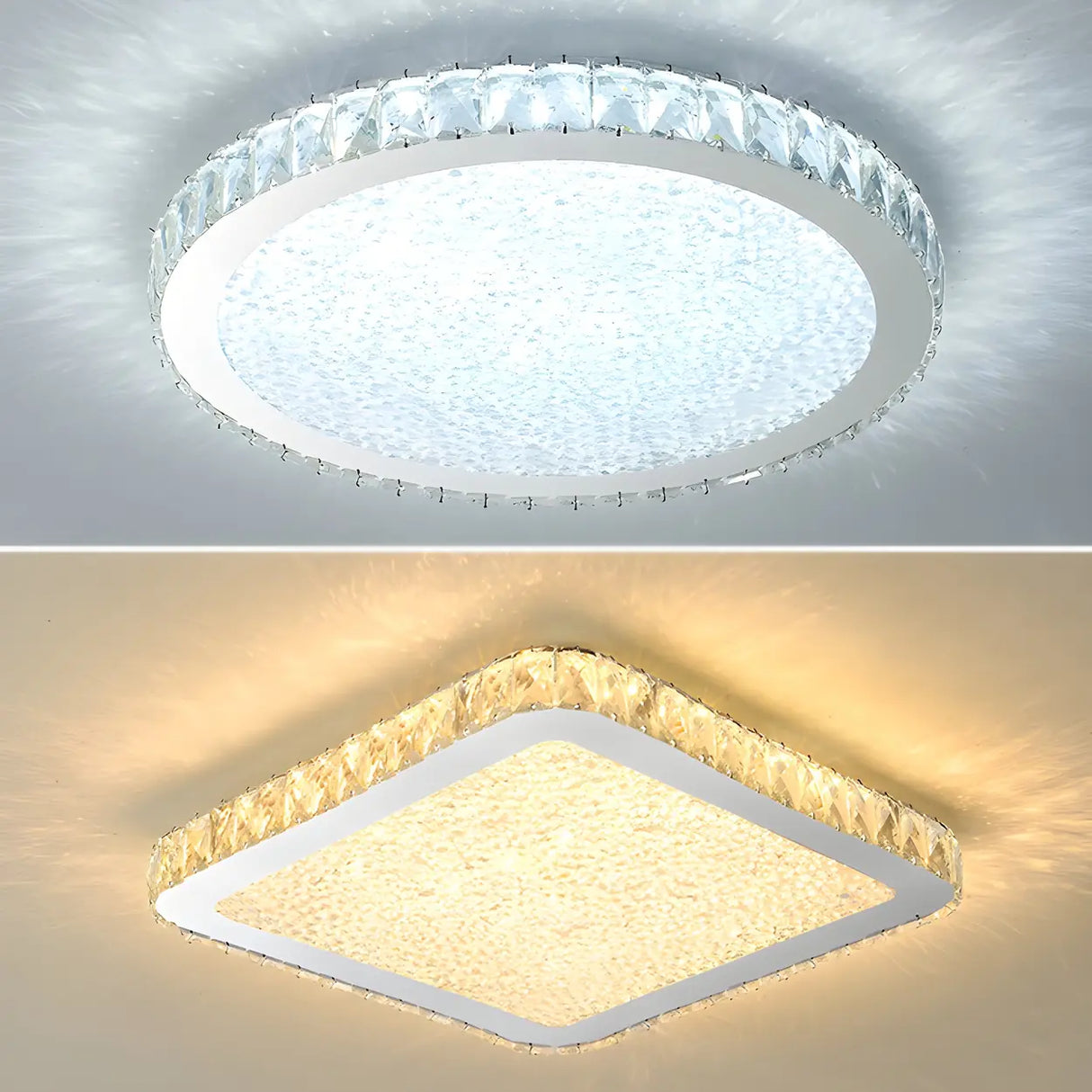Modish Bedroom Round Crystal Flush Mount Ceiling Light Image - 16