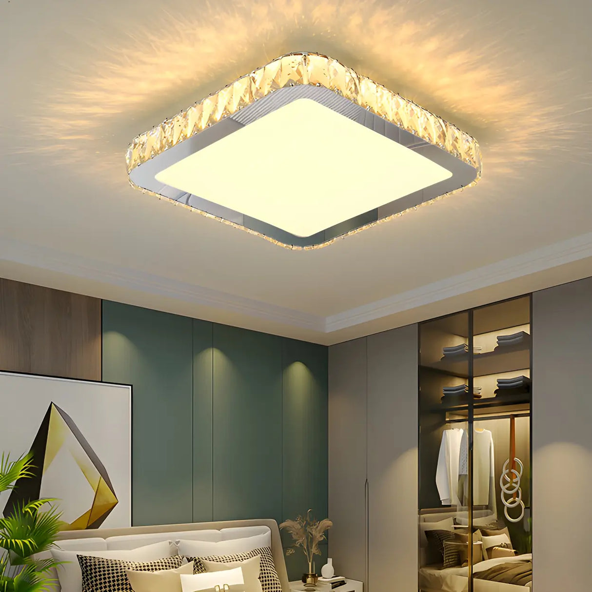 Modish Bedroom Round Crystal Flush Mount Ceiling Light Image - 3