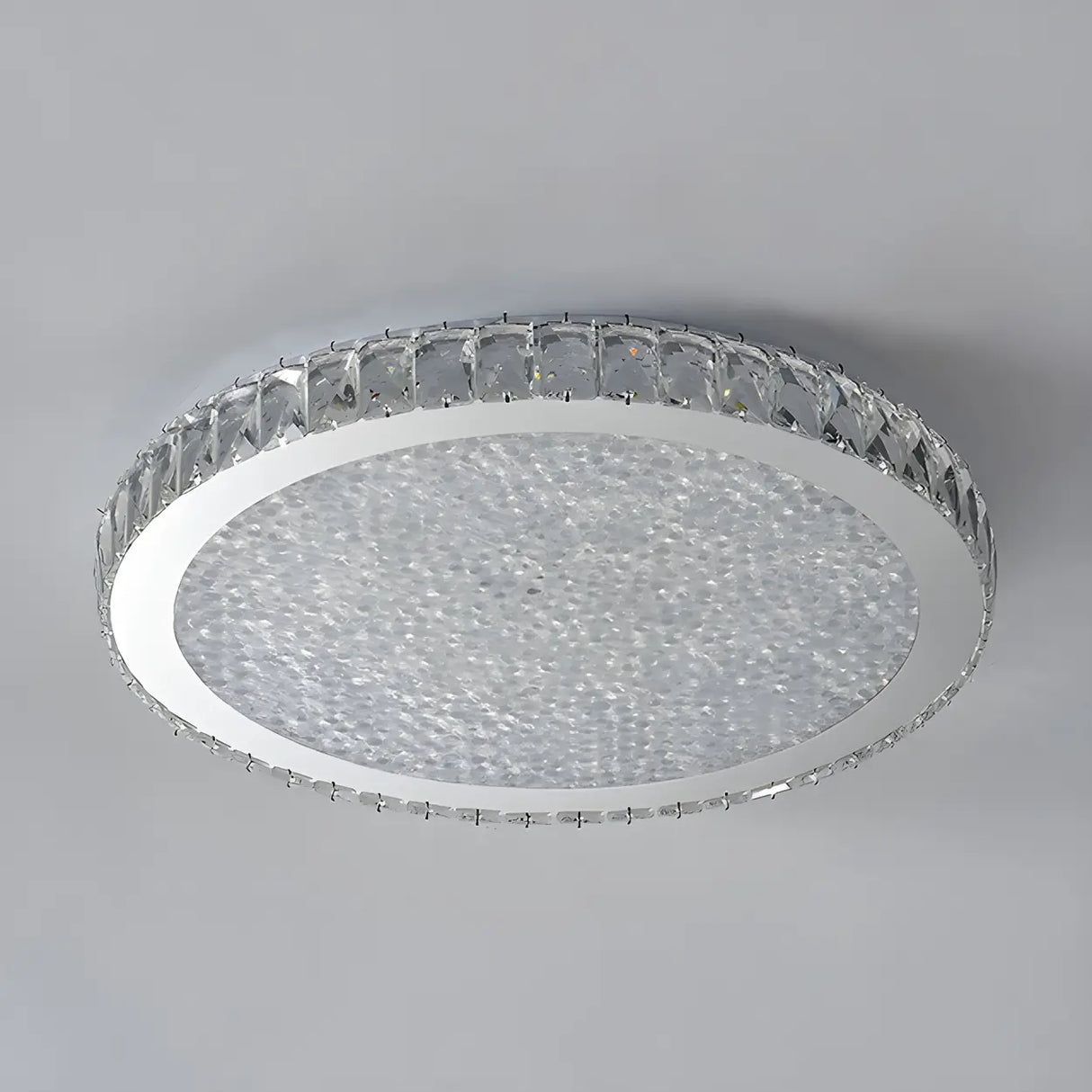 Modish Bedroom Round Crystal Flush Mount Ceiling Light Image - 5