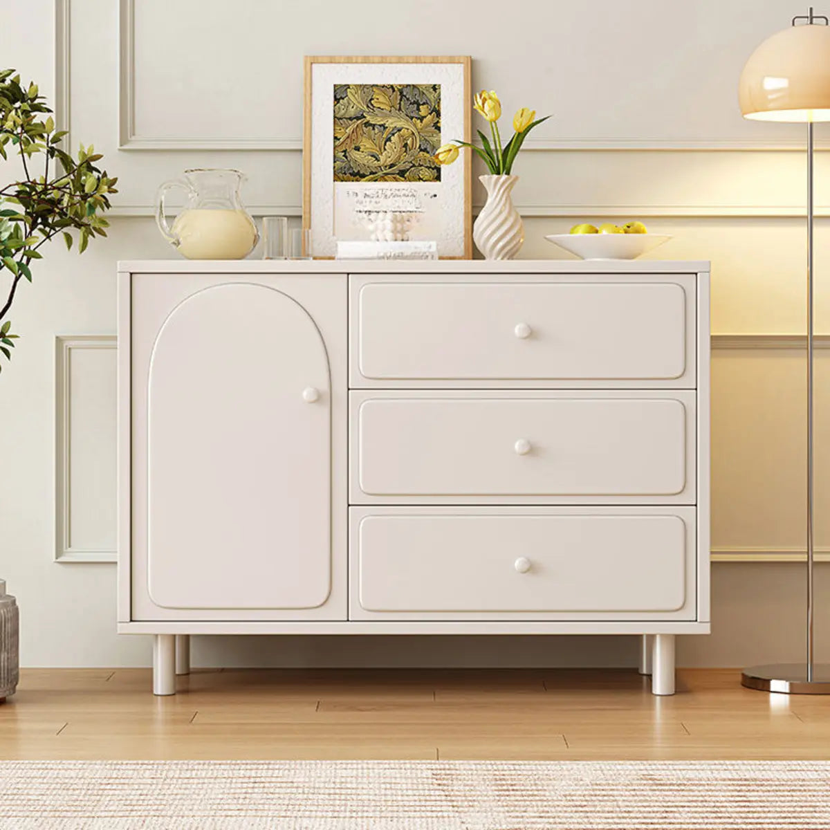 Modish Beige Wood Adjustable Sideboard with Drawers Image - 3